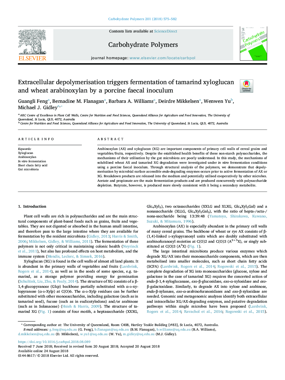 Extracellular depolymerisation triggers fermentation of tamarind xyloglucan and wheat arabinoxylan by a porcine faecal inoculum