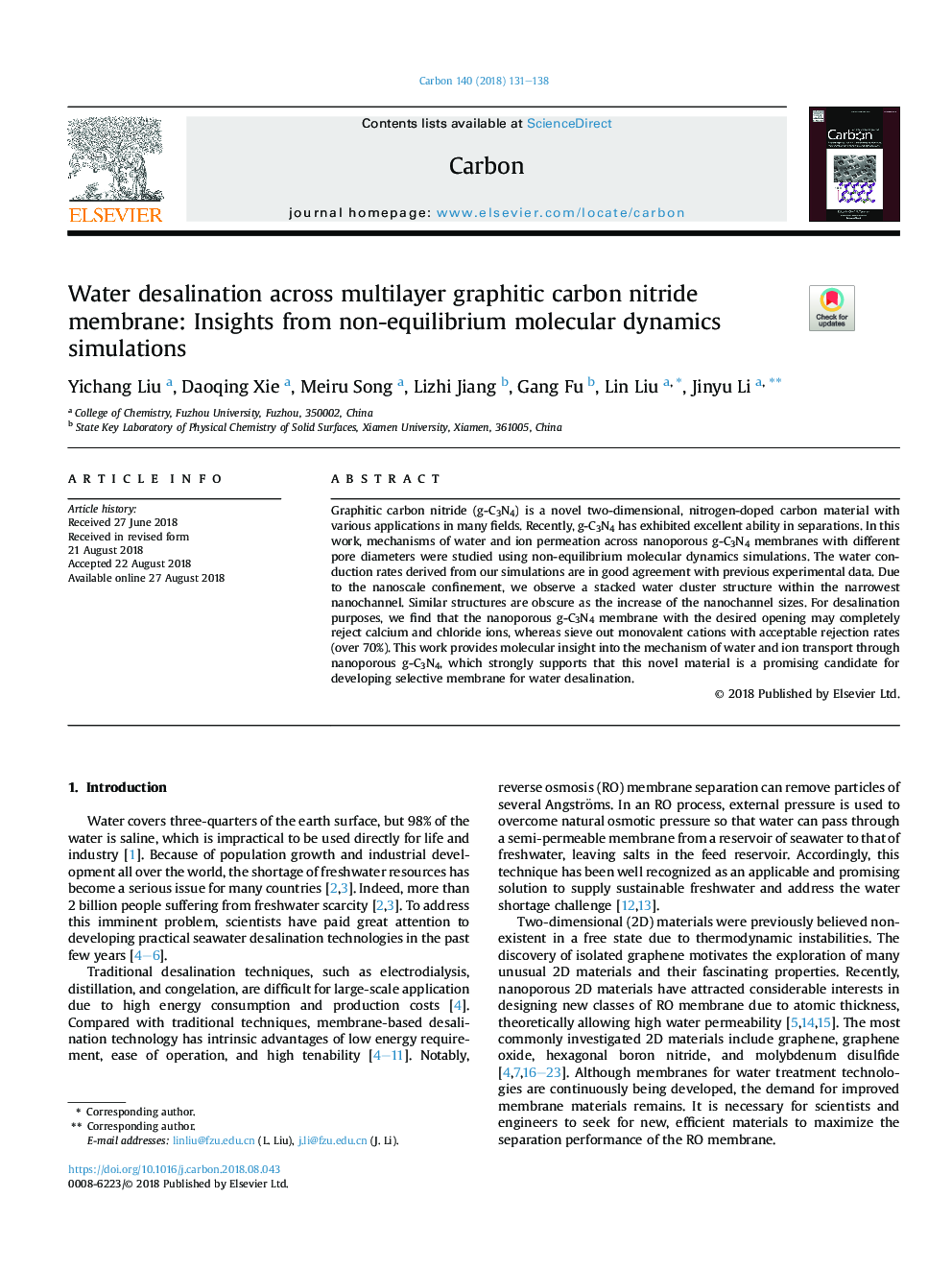 Water desalination across multilayer graphitic carbon nitride membrane: Insights from non-equilibrium molecular dynamics simulations