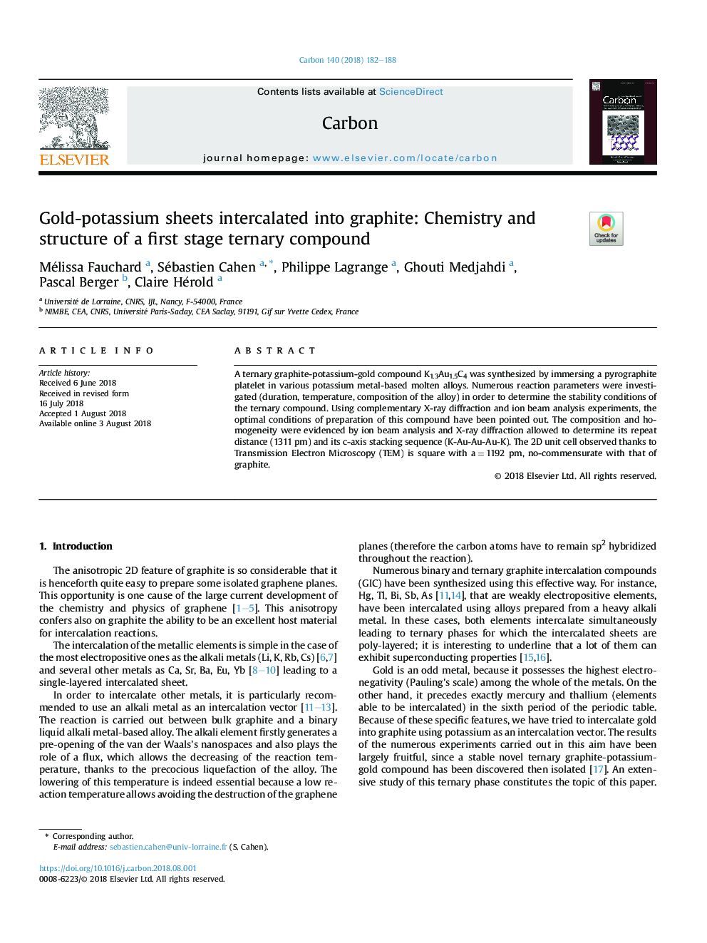 Gold-potassium sheets intercalated into graphite: Chemistry and structure of a first stage ternary compound