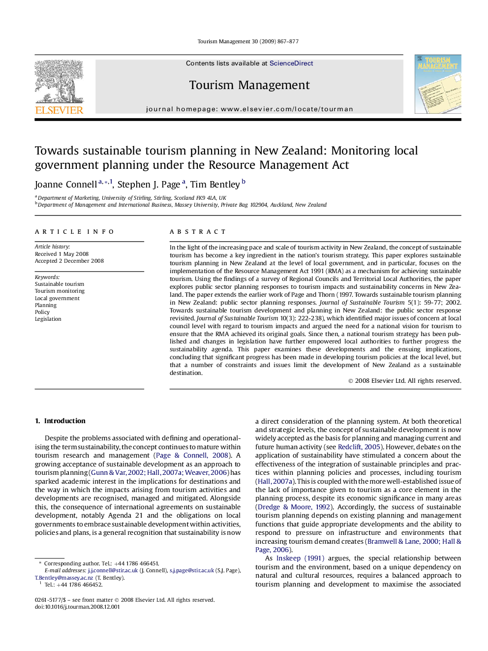 Towards sustainable tourism planning in New Zealand: Monitoring local government planning under the Resource Management Act