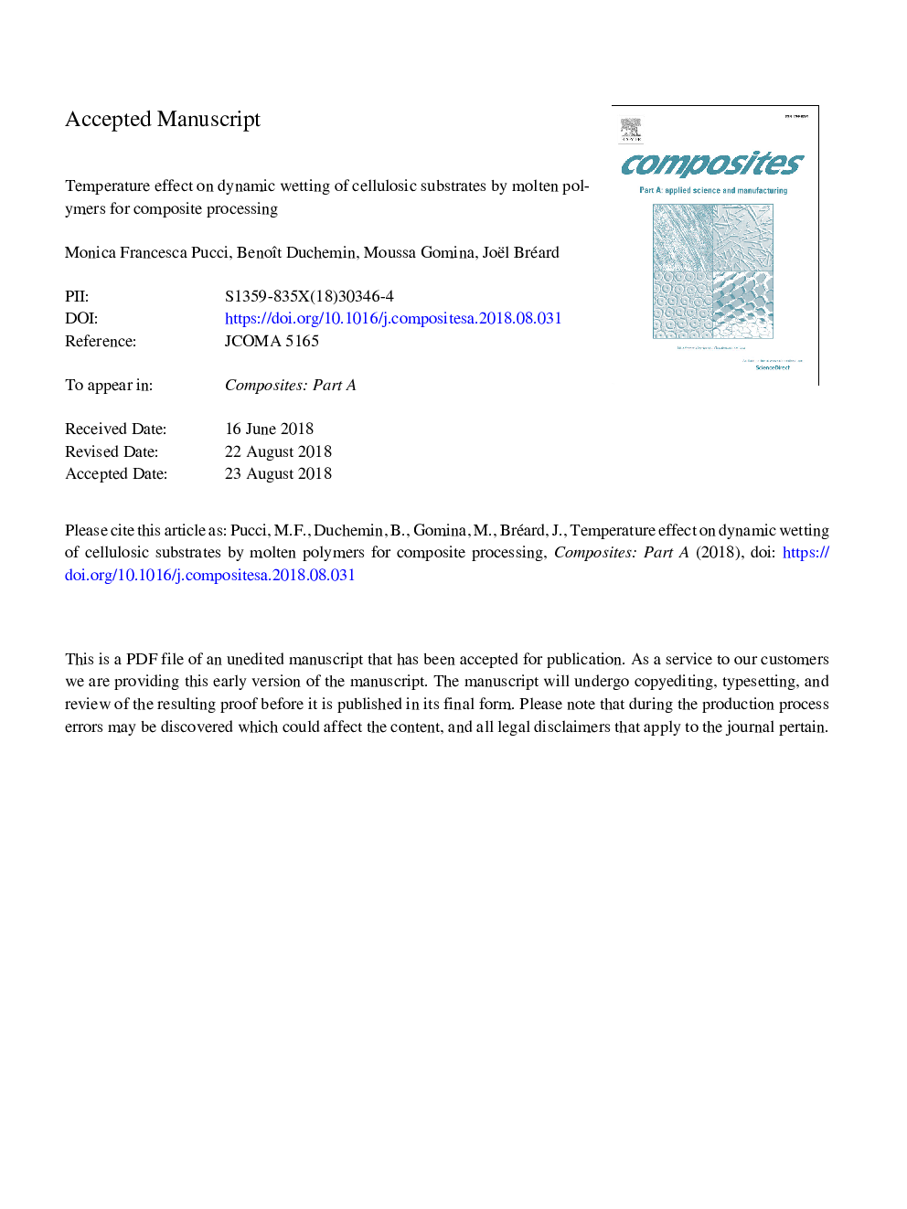 Temperature effect on dynamic wetting of cellulosic substrates by molten polymers for composite processing