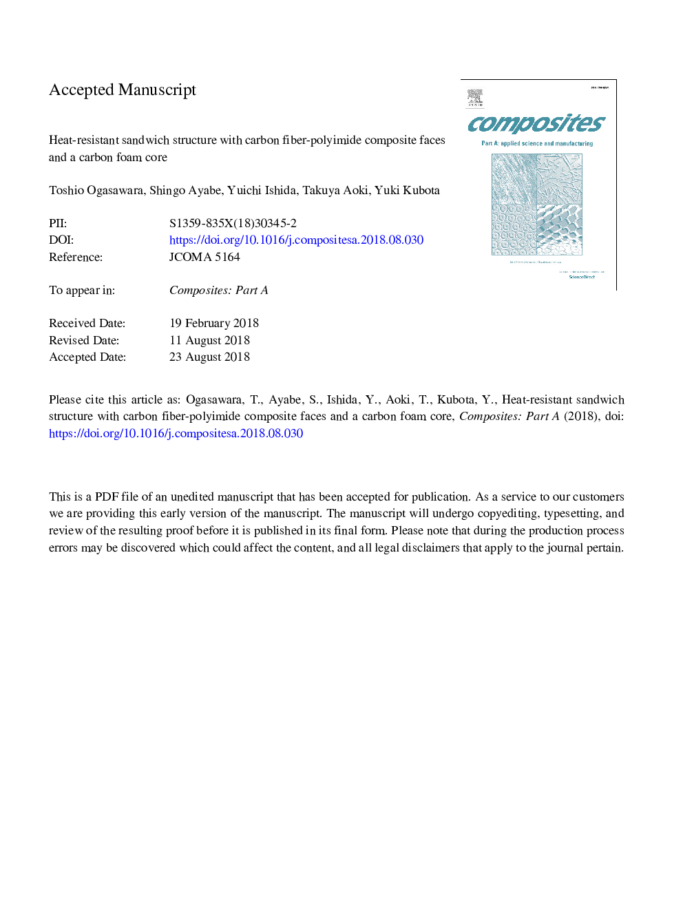 Heat-resistant sandwich structure with carbon fiber-polyimide composite faces and a carbon foam core