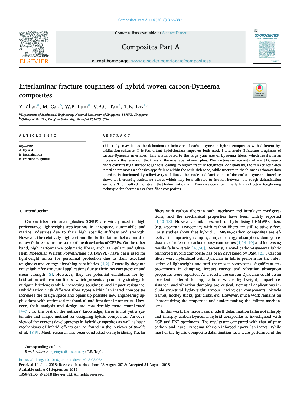 Interlaminar fracture toughness of hybrid woven carbon-Dyneema composites