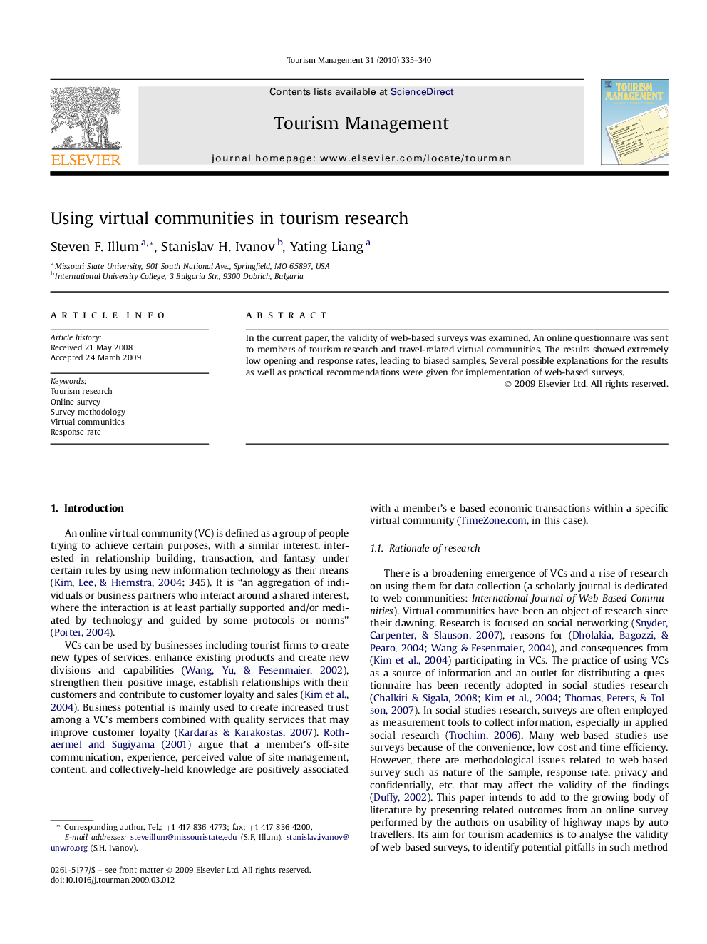 Using virtual communities in tourism research