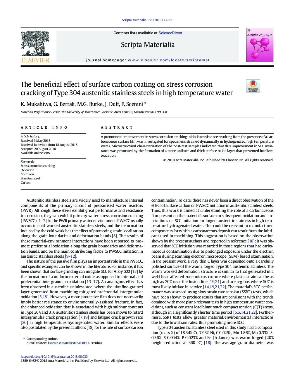 The beneficial effect of surface carbon coating on stress corrosion cracking of Type 304 austenitic stainless steels in high temperature water