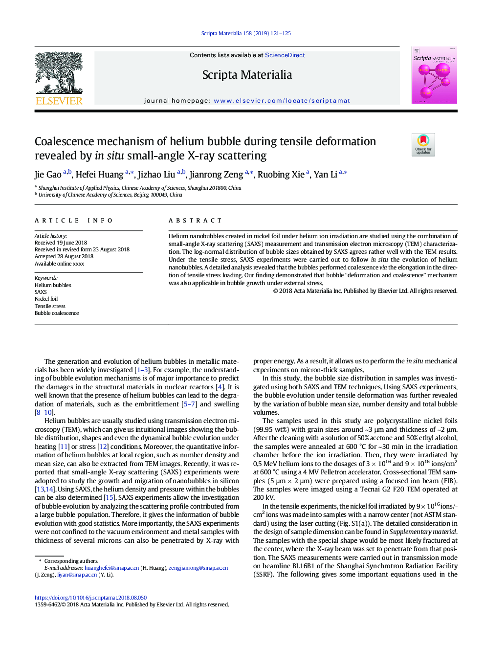 Coalescence mechanism of helium bubble during tensile deformation revealed by in situ small-angle X-ray scattering