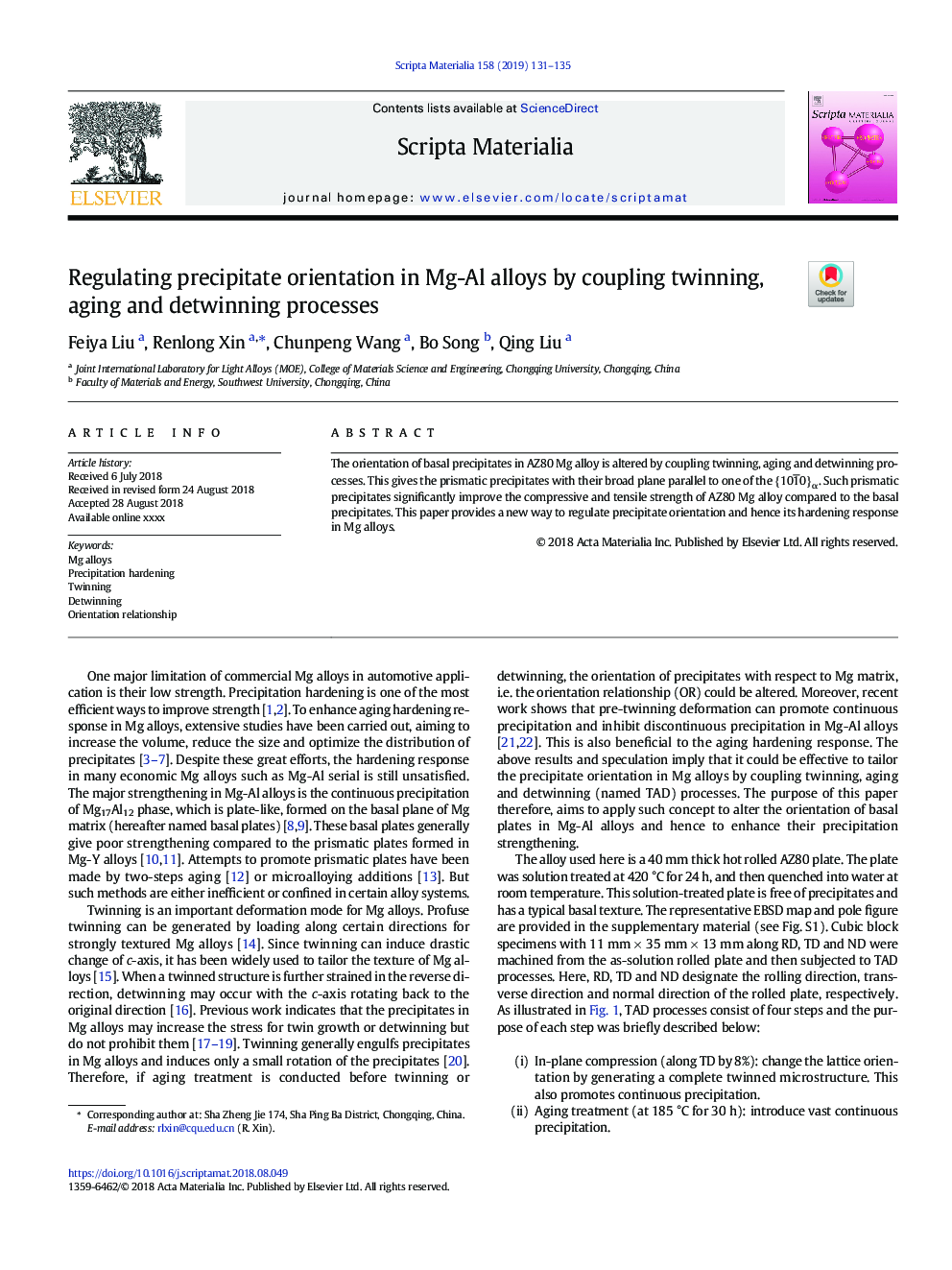Regulating precipitate orientation in Mg-Al alloys by coupling twinning, aging and detwinning processes