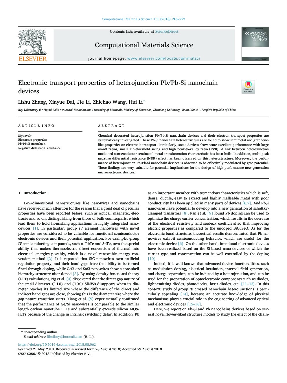 Electronic transport properties of heterojunction Pb/Pb-Si nanochain devices