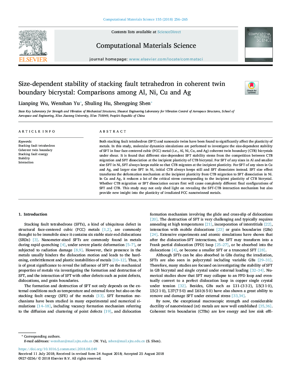 Size-dependent stability of stacking fault tetrahedron in coherent twin boundary bicrystal: Comparisons among Al, Ni, Cu and Ag