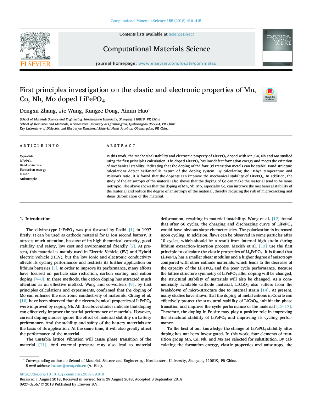 First principles investigation on the elastic and electronic properties of Mn, Co, Nb, Mo doped LiFePO4