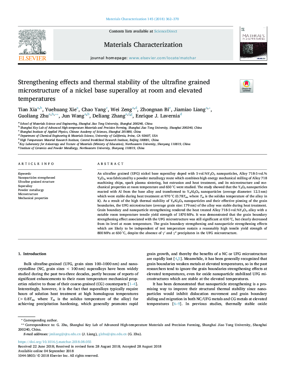 Strengthening effects and thermal stability of the ultrafine grained microstructure of a nickel base superalloy at room and elevated temperatures