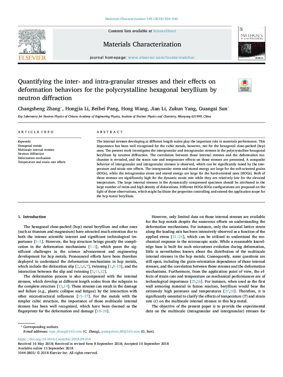 Quantifying the inter- and intra-granular stresses and their effects on deformation behaviors for the polycrystalline hexagonal beryllium by neutron diffraction