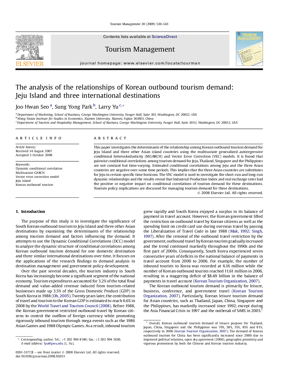 The analysis of the relationships of Korean outbound tourism demand: Jeju Island and three international destinations