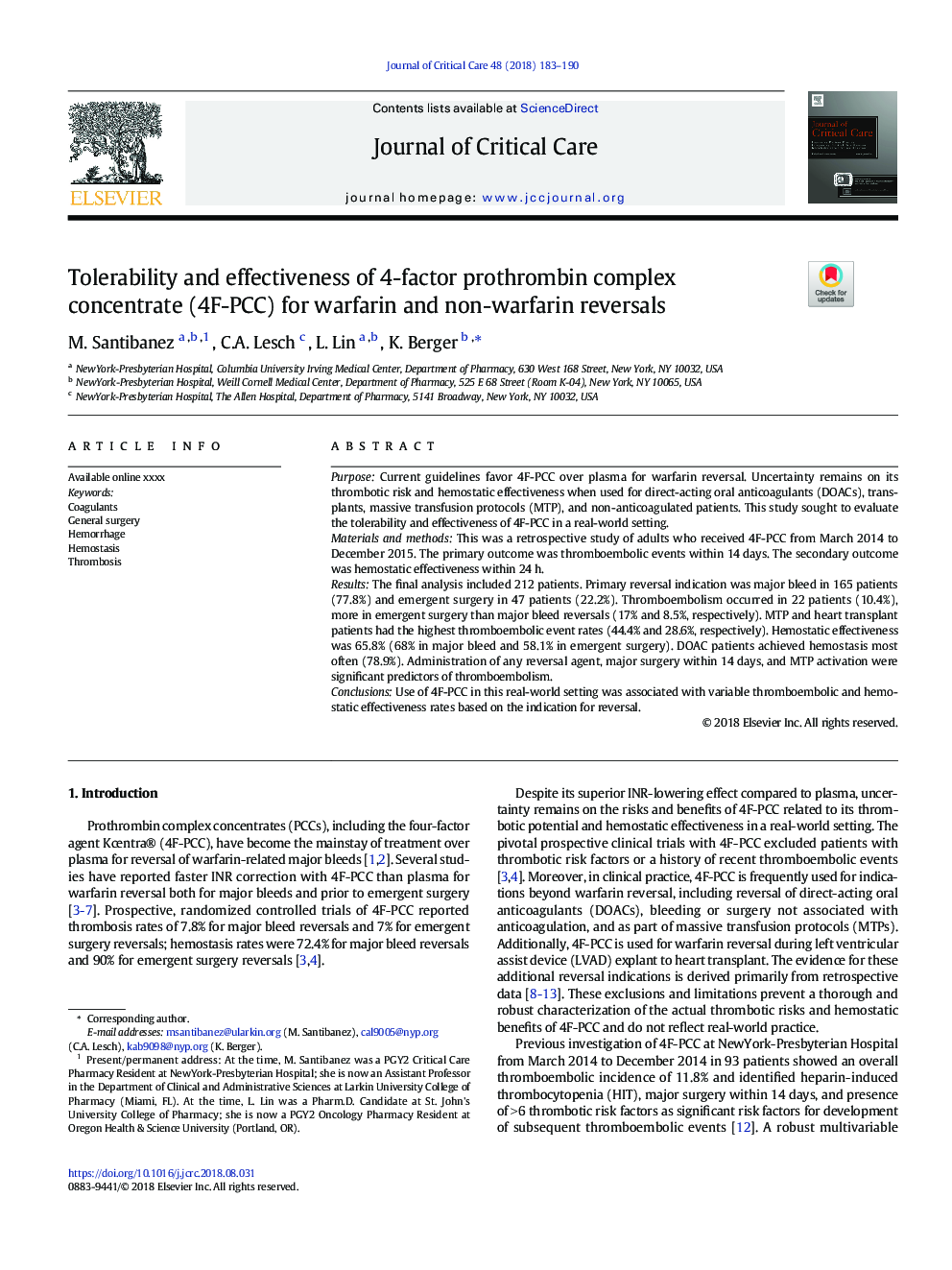 Tolerability and effectiveness of 4-factor prothrombin complex concentrate (4F-PCC) for warfarin and non-warfarin reversals