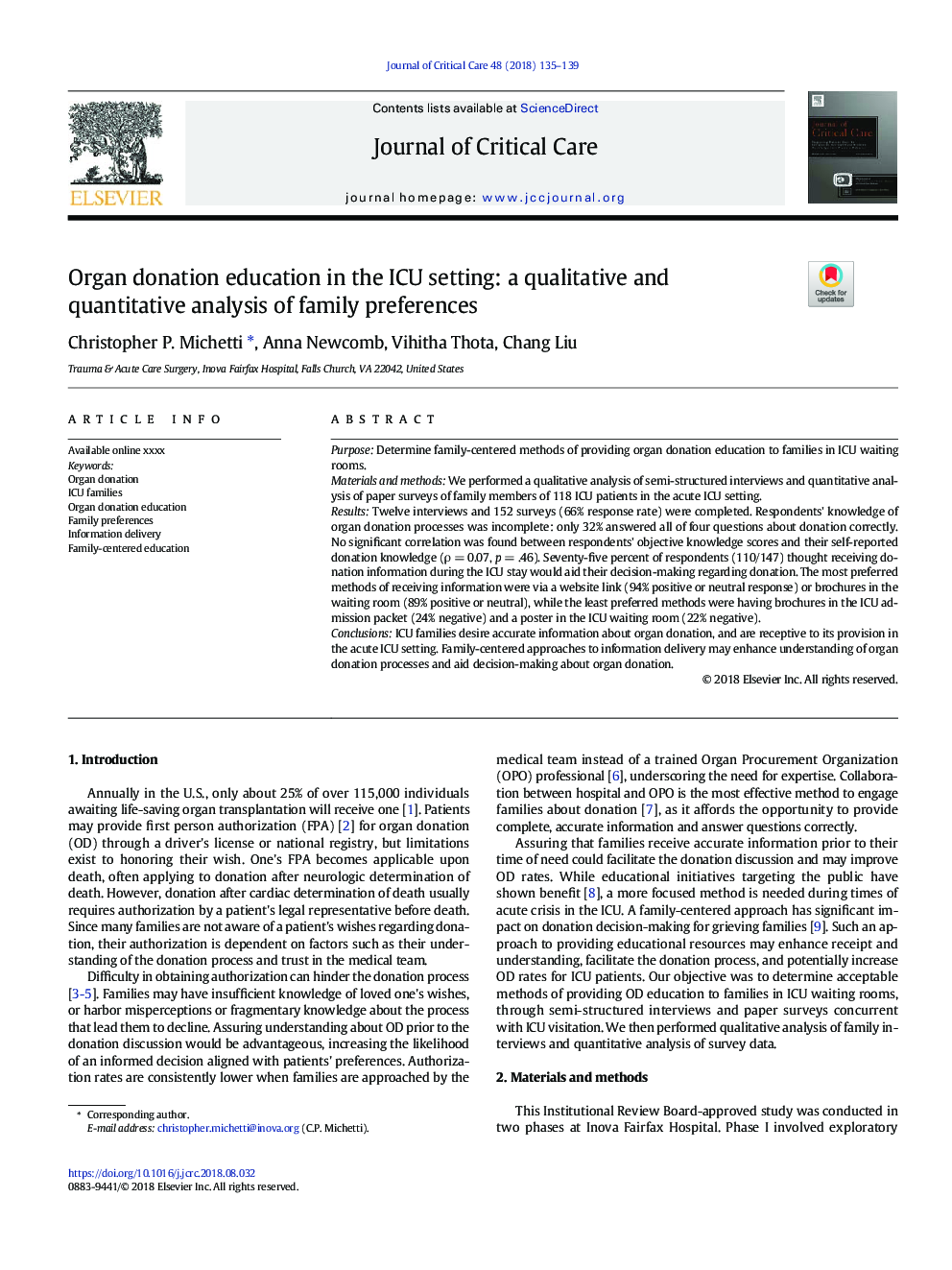 Organ donation education in the ICU setting: a qualitative and quantitative analysis of family preferences