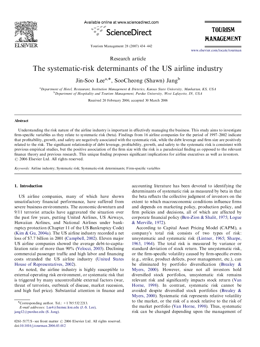 The systematic-risk determinants of the US airline industry