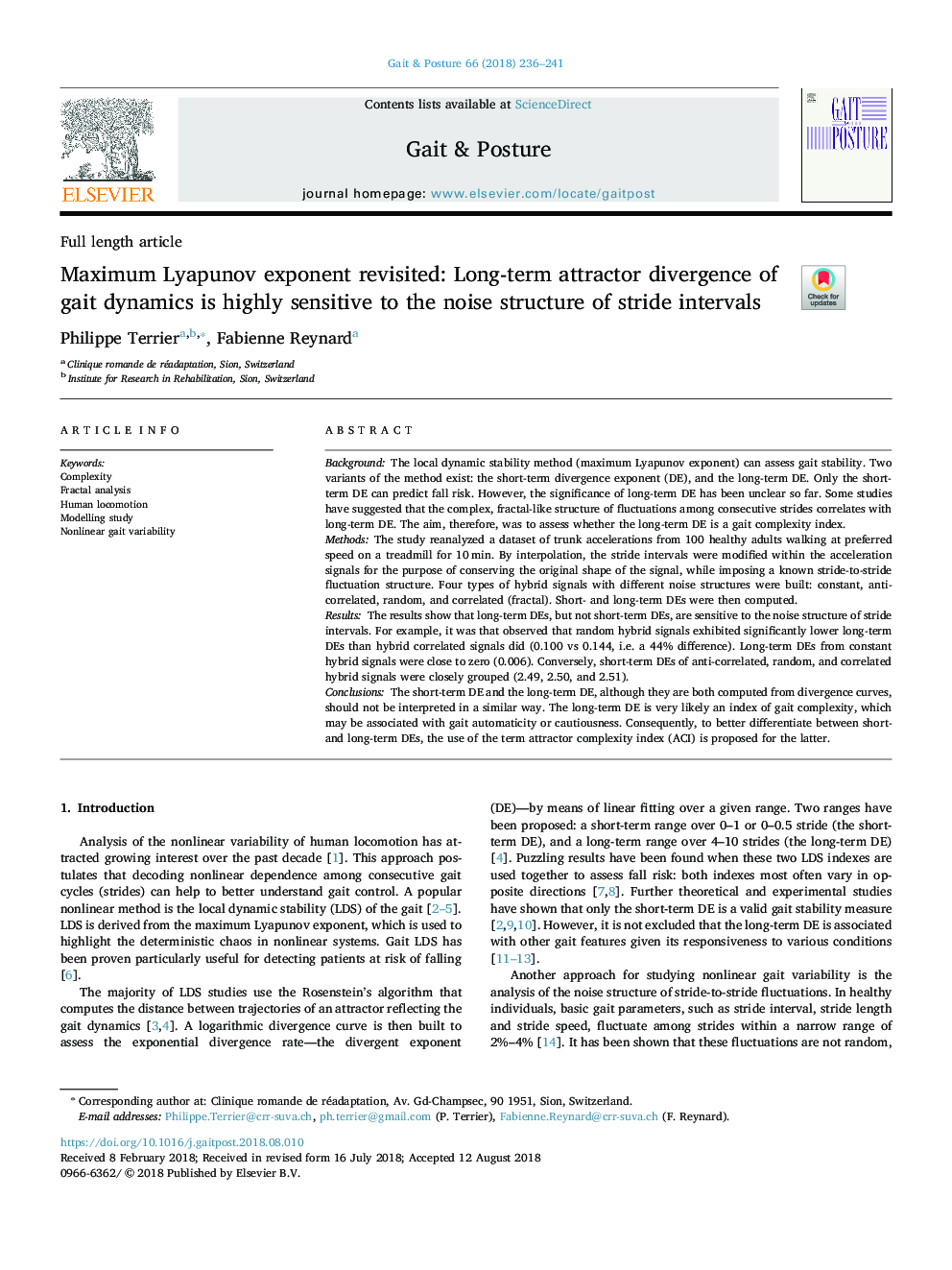 Maximum Lyapunov exponent revisited: Long-term attractor divergence of gait dynamics is highly sensitive to the noise structure of stride intervals