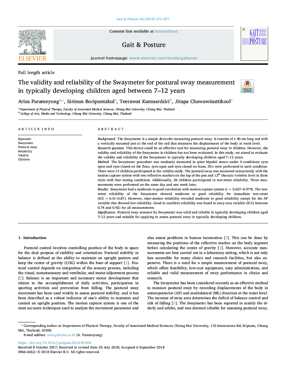 The validity and reliability of the Swaymeter for postural sway measurement in typically developing children aged between 7-12 years