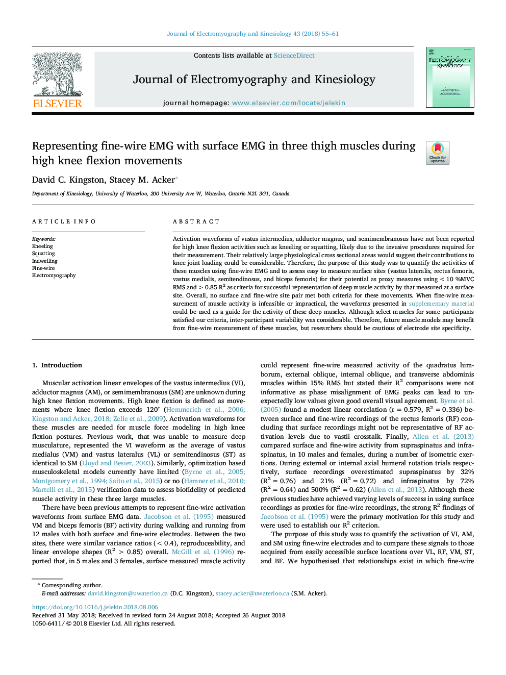 Representing fine-wire EMG with surface EMG in three thigh muscles during high knee flexion movements