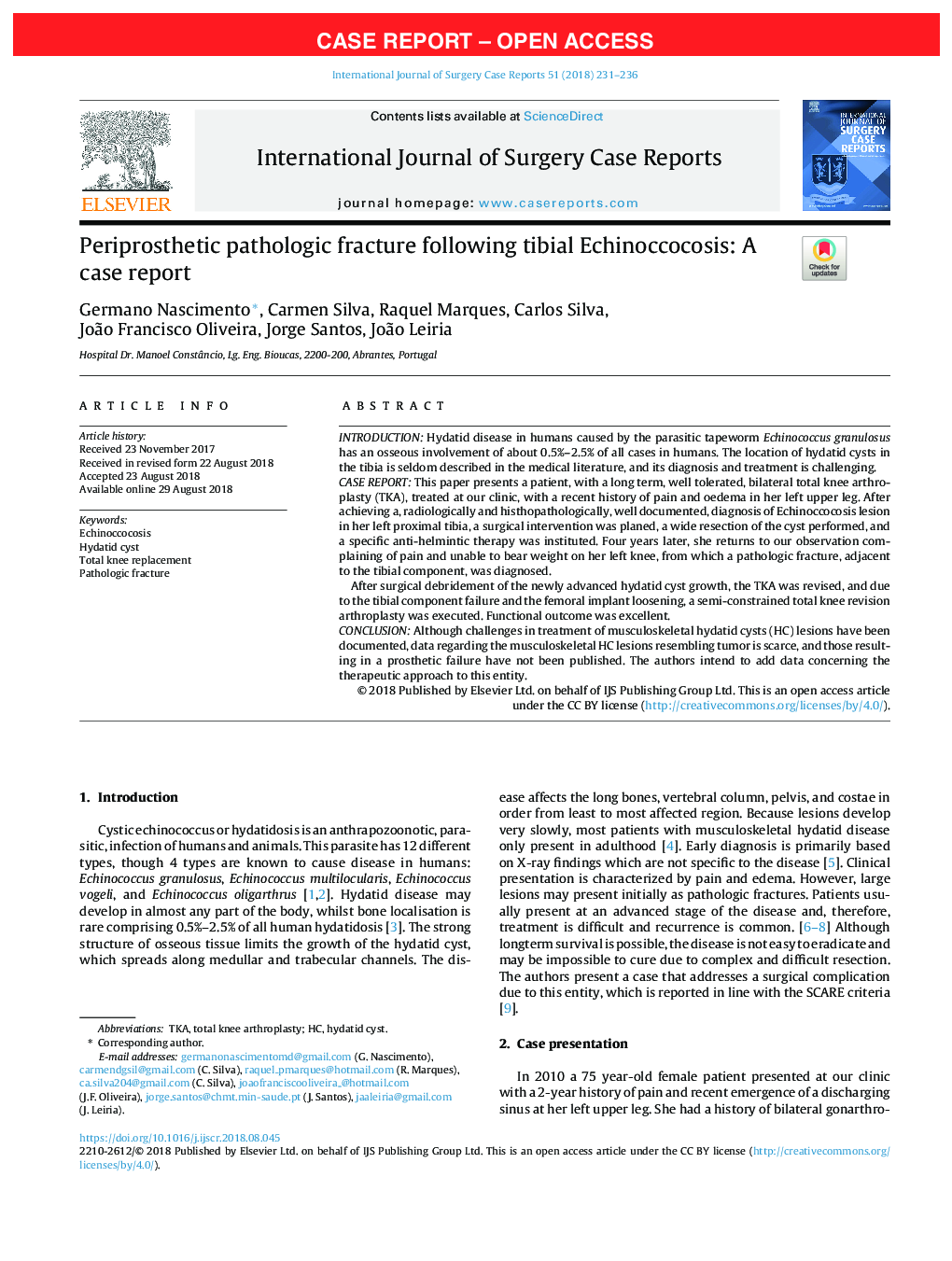 Periprosthetic pathologic fracture following tibial Echinoccocosis: A case report