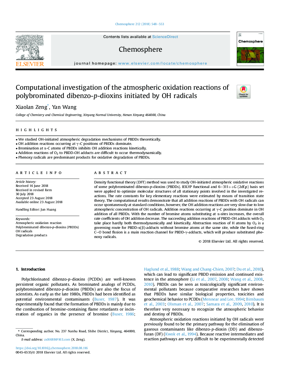 Computational investigation of the atmospheric oxidation reactions of polybrominated dibenzo-p-dioxins initiated by OH radicals