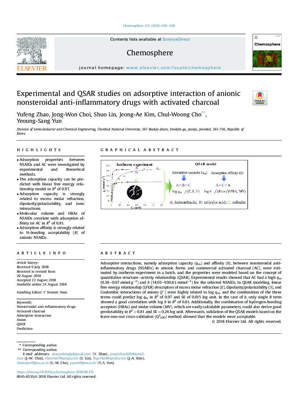 Experimental and QSAR studies on adsorptive interaction of anionic nonsteroidal anti-inflammatory drugs with activated charcoal