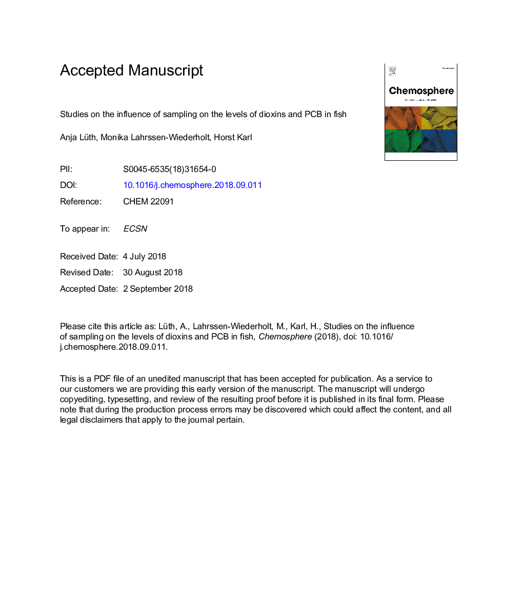 Studies on the influence of sampling on the levels of dioxins and PCB in fish