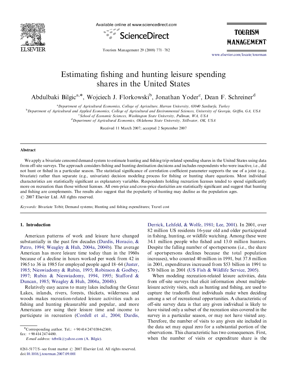 Estimating fishing and hunting leisure spending shares in the United States