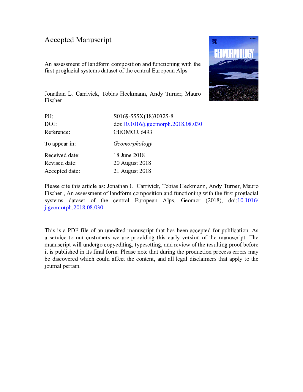 An assessment of landform composition and functioning with the first proglacial systems dataset of the central European Alps