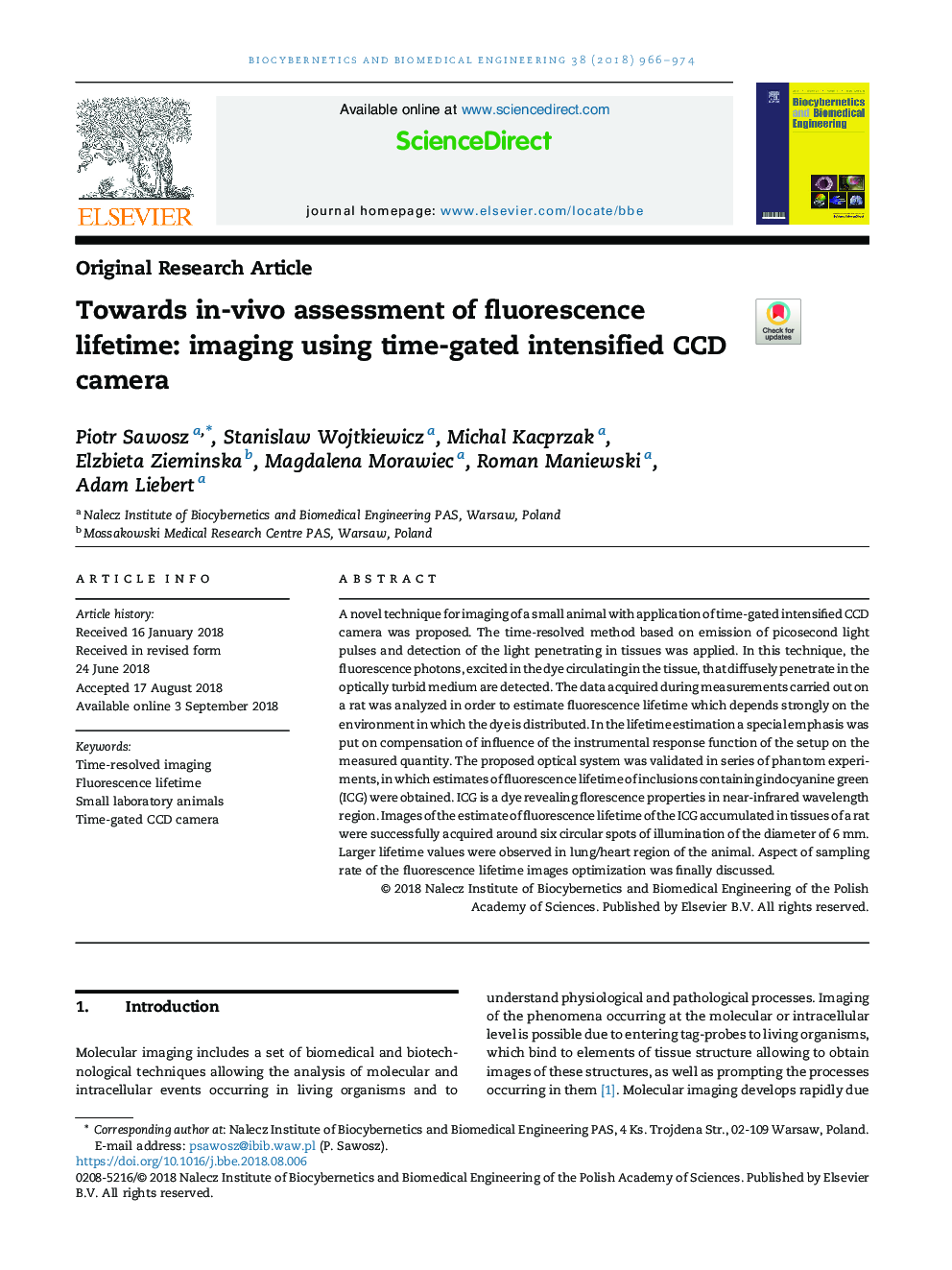 Towards in-vivo assessment of fluorescence lifetime: imaging using time-gated intensified CCD camera