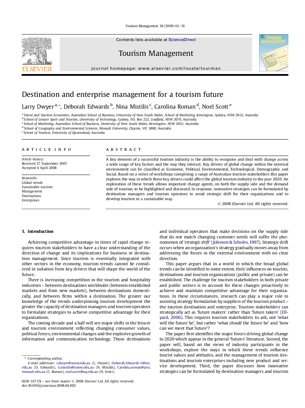 Destination and enterprise management for a tourism future