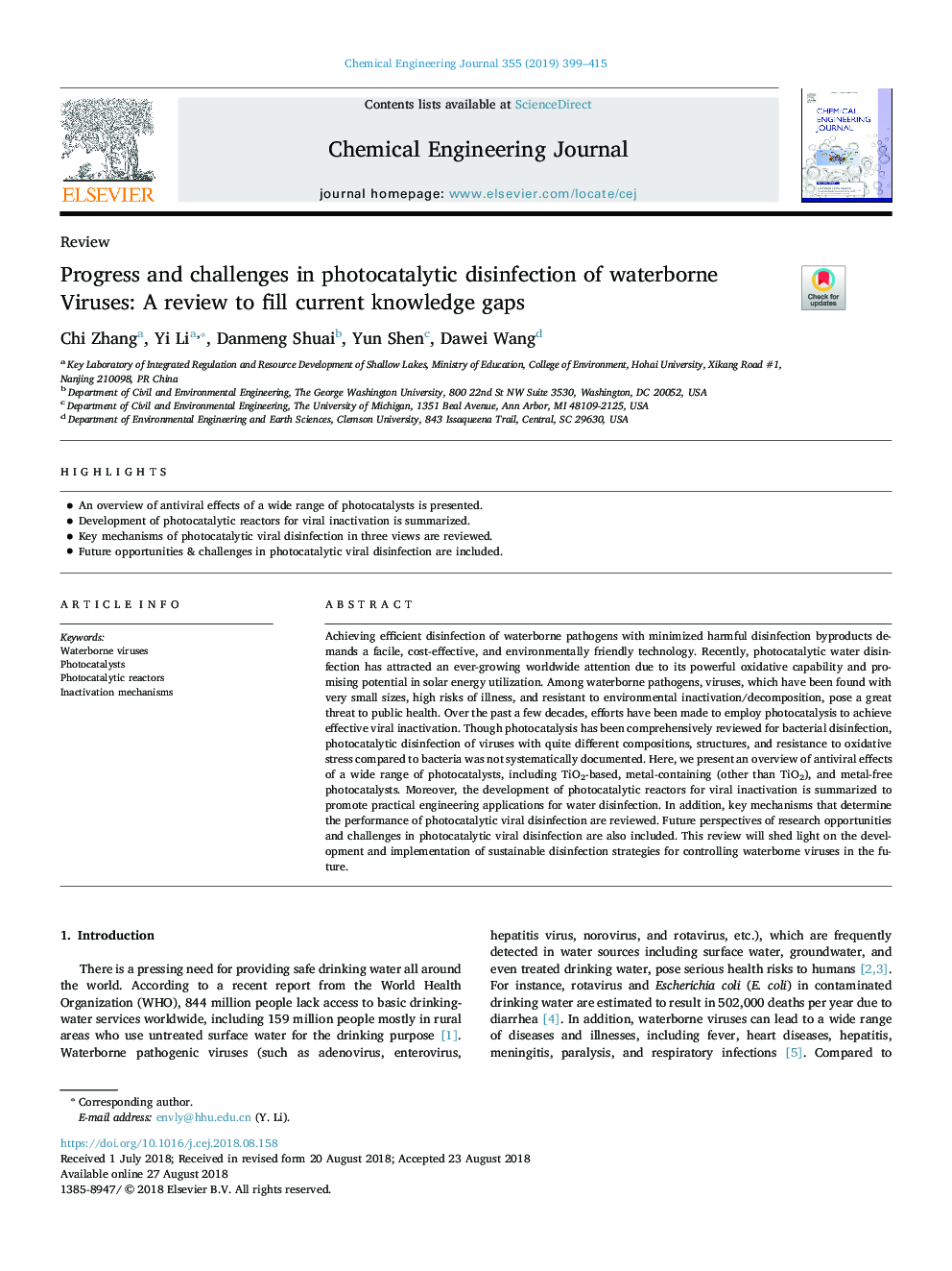 Progress and challenges in photocatalytic disinfection of waterborne Viruses: A review to fill current knowledge gaps