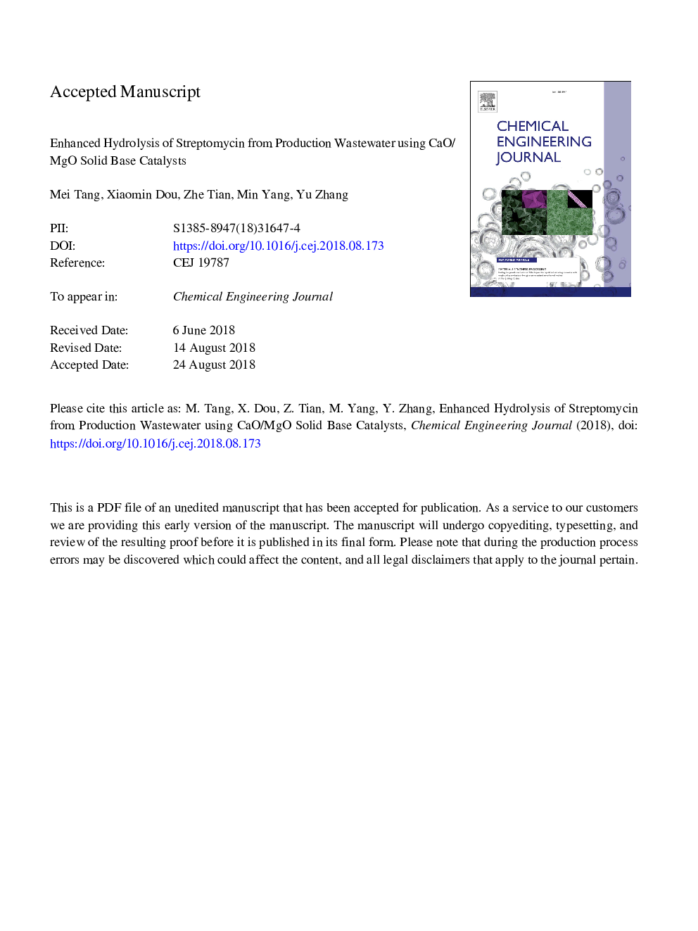 Enhanced hydrolysis of streptomycin from production wastewater using CaO/MgO solid base catalysts