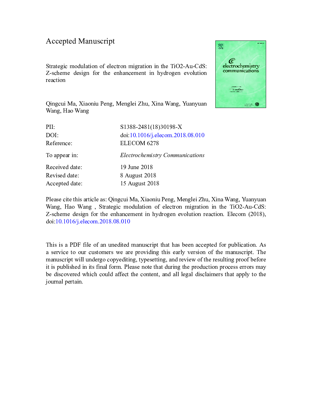 عکس صفحه اول مقاله: Strategic modulation of electron migration in the TiO2-Au-CdS: Z-scheme design for the enhancement in hydrogen evolution reaction Strategic modulation of electron migration in the TiO2-Au-CdS: Z-scheme design for the enhancement in hydrogen evolution reaction