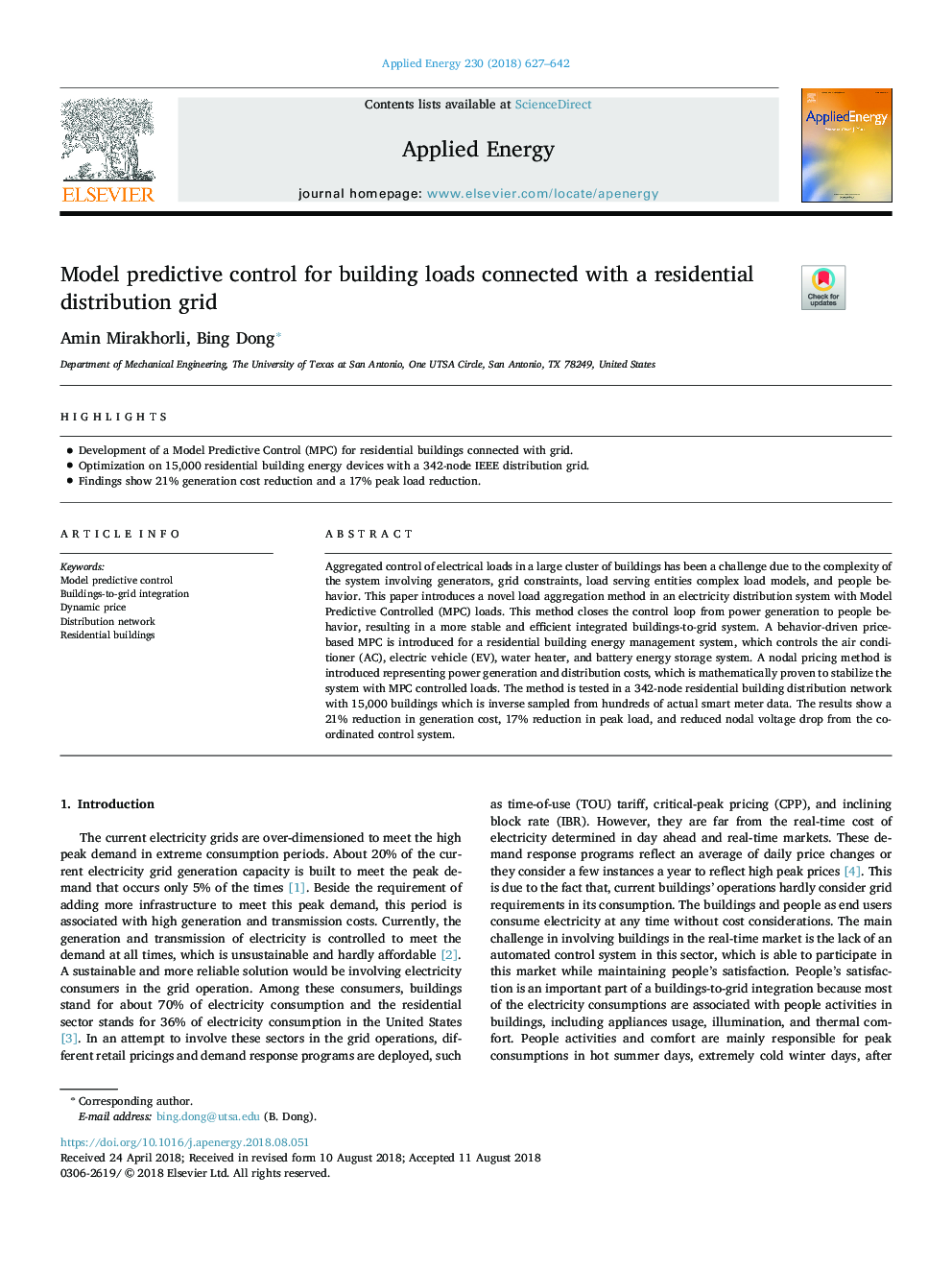 Model predictive control for building loads connected with a residential distribution grid