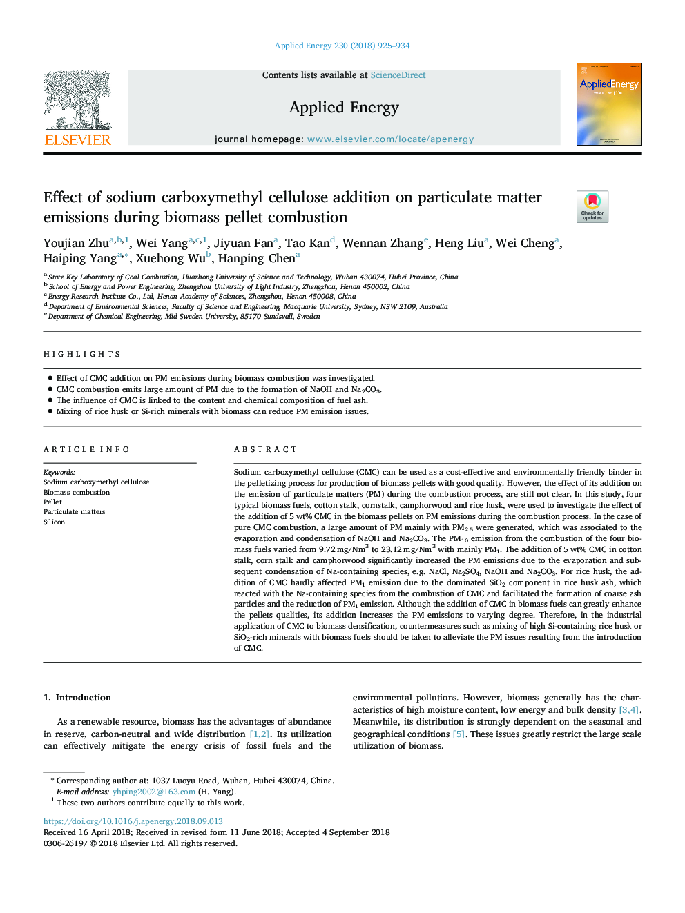 Effect of sodium carboxymethyl cellulose addition on particulate matter emissions during biomass pellet combustion