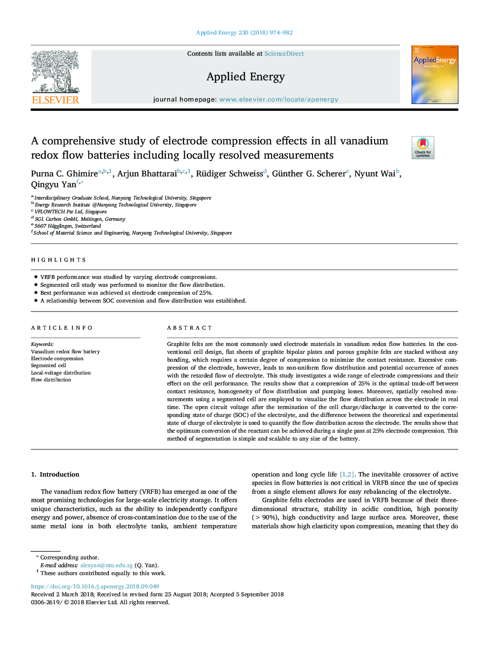 A comprehensive study of electrode compression effects in all vanadium redox flow batteries including locally resolved measurements