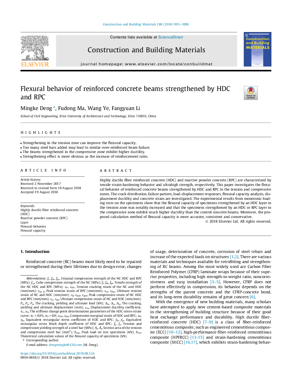 Flexural behavior of reinforced concrete beams strengthened by HDC and RPC