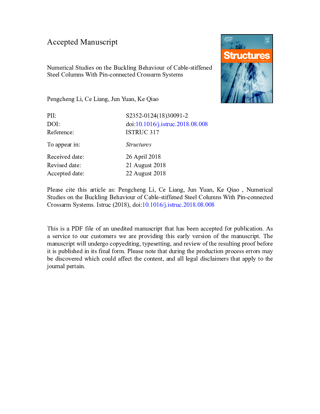 Numerical Studies on the Buckling Behaviour of Cable-stiffened Steel Columns With Pin-connected Crossarm Systems