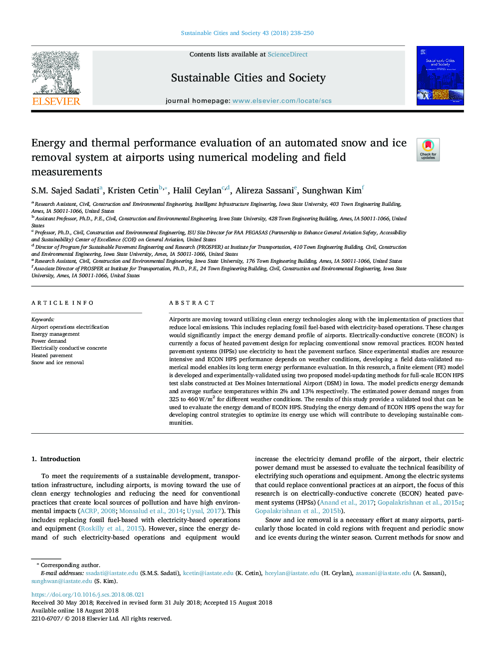 Energy and thermal performance evaluation of an automated snow and ice removal system at airports using numerical modeling and field measurements