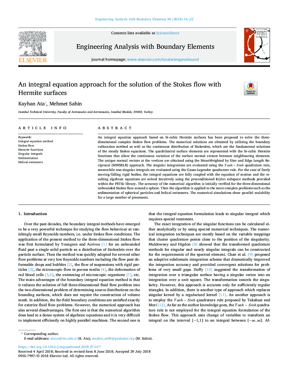 An integral equation approach for the solution of the Stokes flow with Hermite surfaces