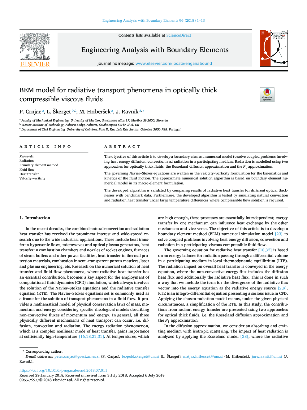عکس صفحه اول مقاله: BEM model for radiative transport phenomena in optically thick compressible viscous fluids BEM model for radiative transport phenomena in optically thick compressible viscous fluids