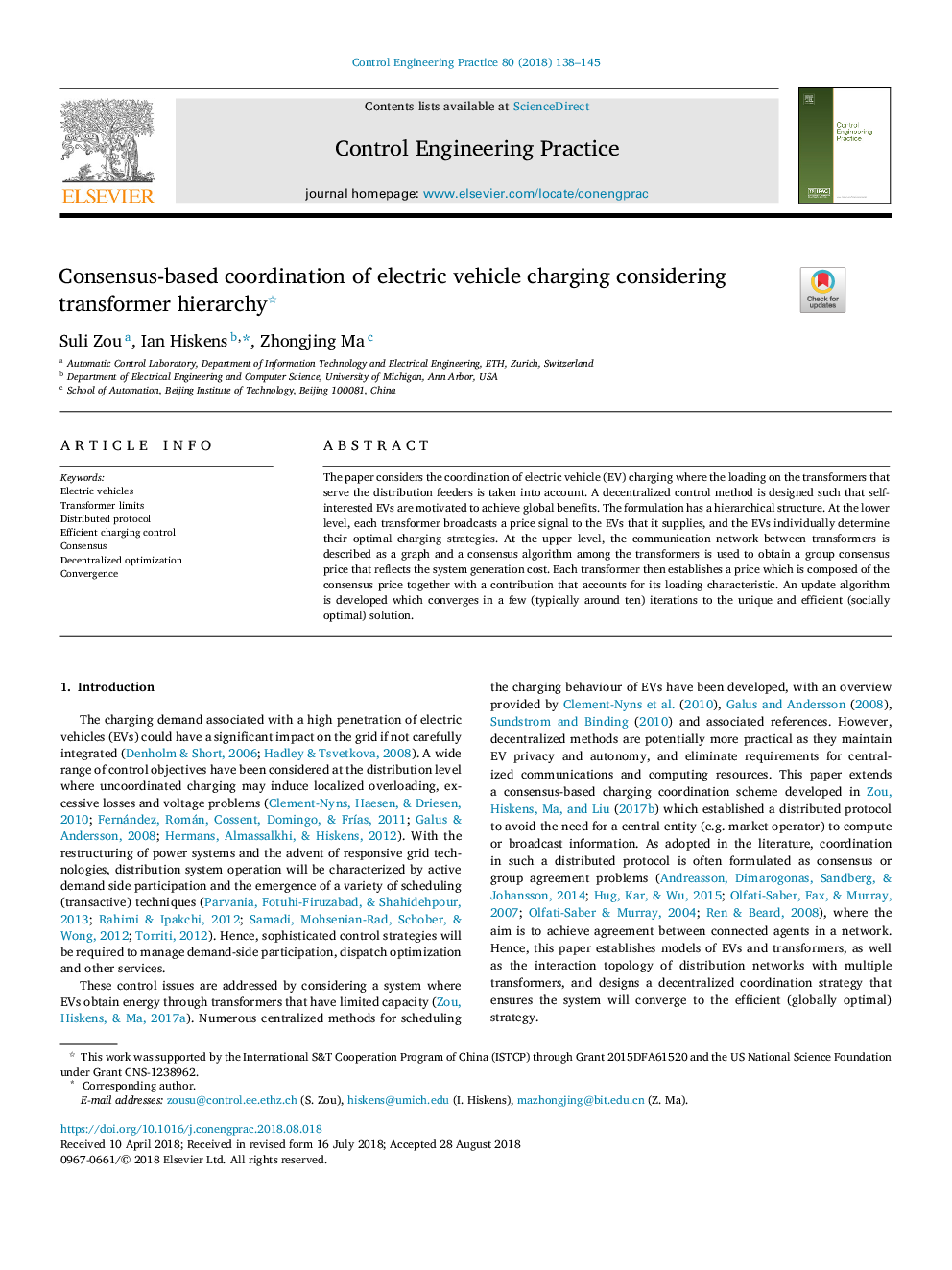 Consensus-based coordination of electric vehicle charging considering transformer hierarchy