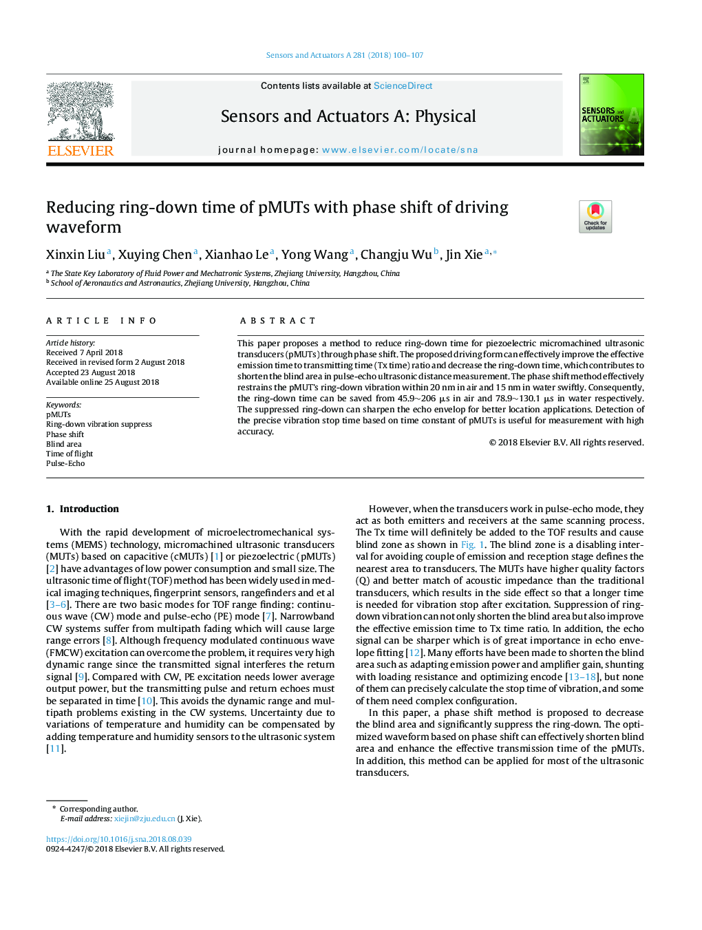 Reducing ring-down time of pMUTs with phase shift of driving waveform