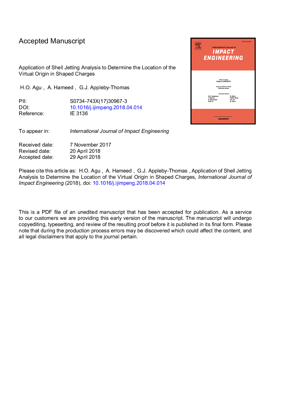 Application of shell jetting analysis to determine the location of the virtual origin in shaped charges