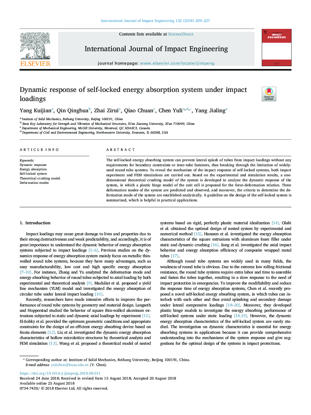 Dynamic response of self-locked energy absorption system under impact loadings