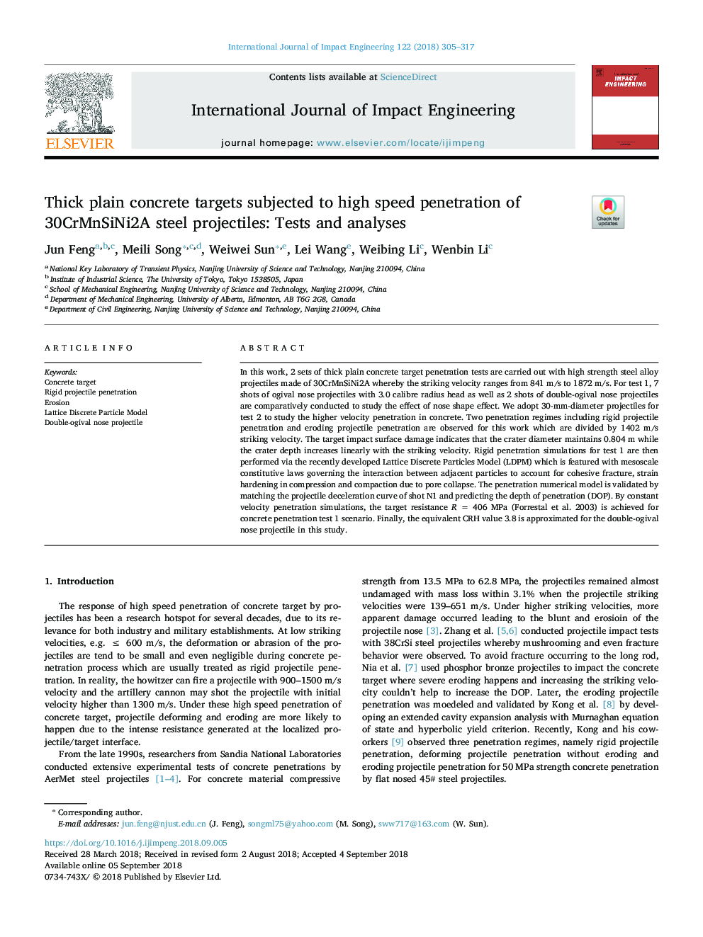 Thick plain concrete targets subjected to high speed penetration of 30CrMnSiNi2A steel projectiles: Tests and analyses