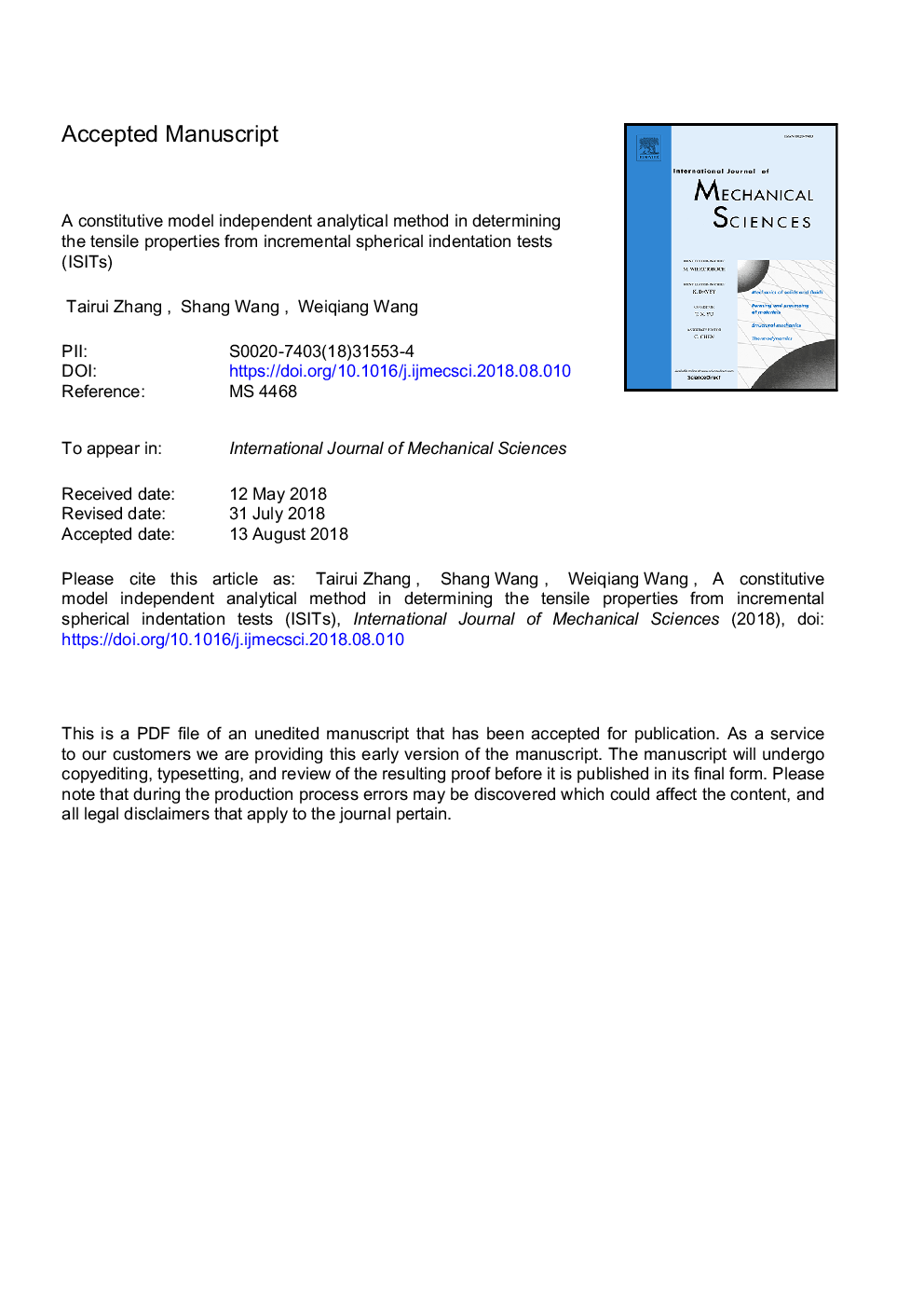 A constitutive model independent analytical method in determining the tensile properties from incremental spherical indentation tests (ISITs)
