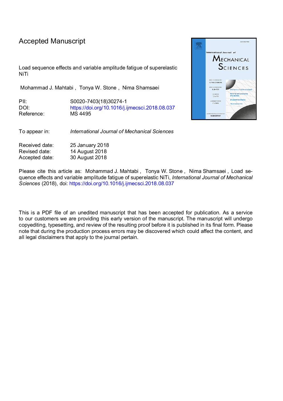 Load sequence effects and variable amplitude fatigue of superelastic NiTi