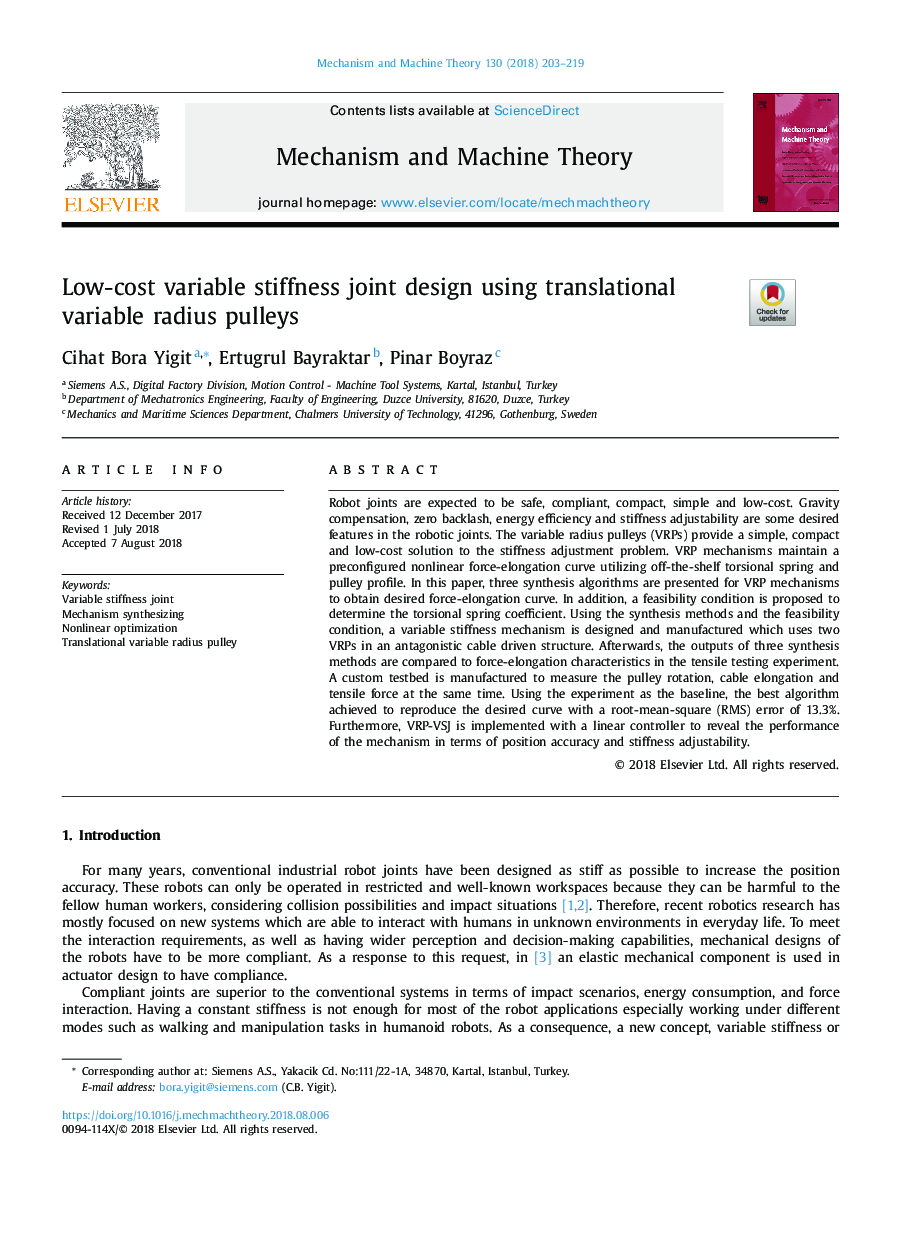 Low-cost variable stiffness joint design using translational variable radius pulleys